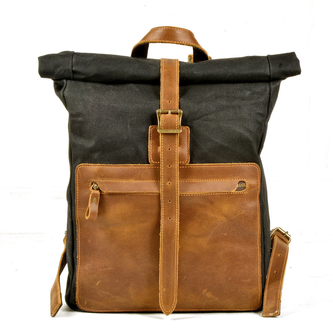 Halden | Vintage Rolltop-Rucksack aus gewachstem Canvas und Leder