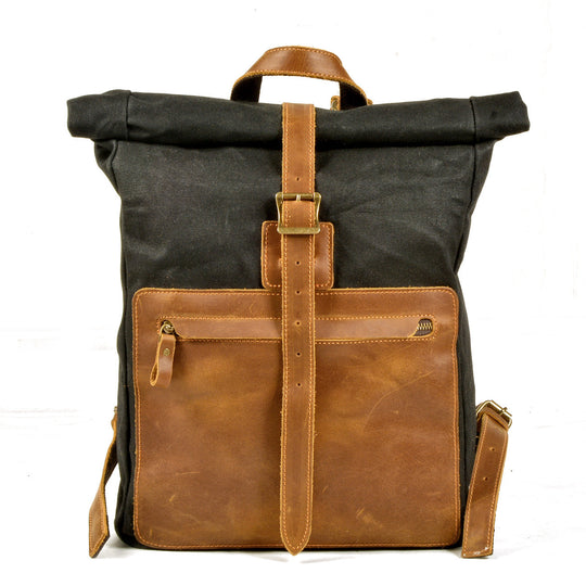 Halden | Vintage Rolltop-Rucksack aus gewachstem Canvas und Leder