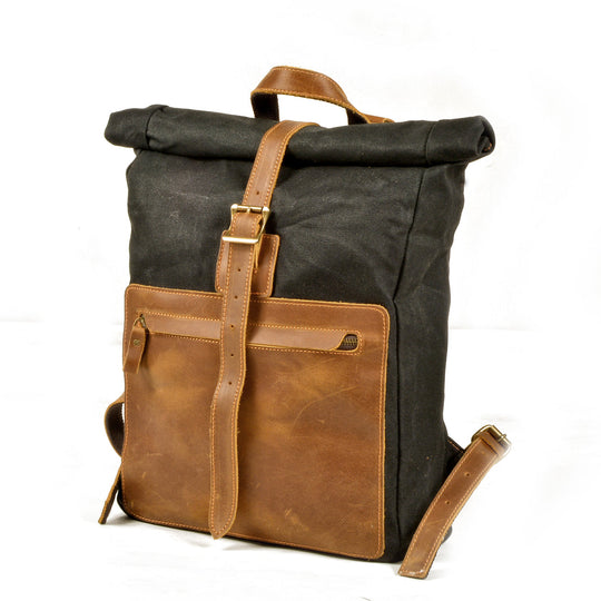 Halden | Vintage Rolltop-Rucksack aus gewachstem Canvas und Leder