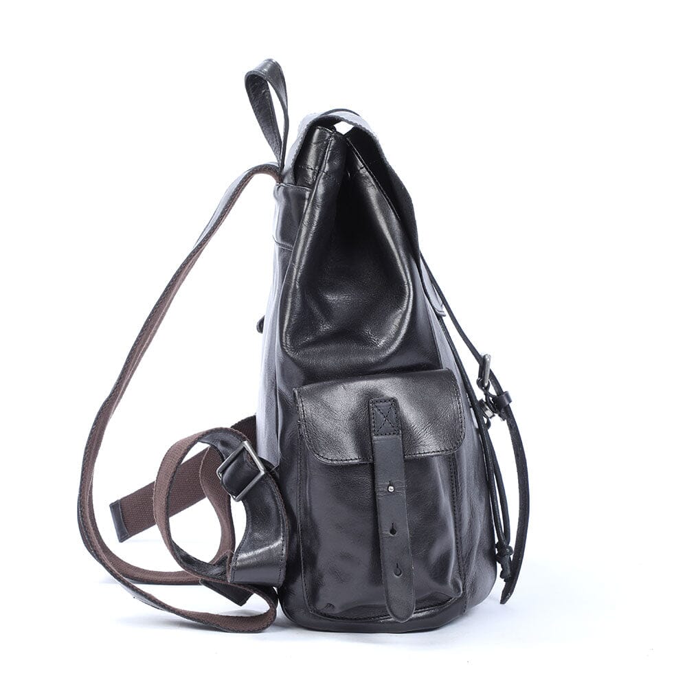 Cael | Schwarzer Lederrucksack mit Kordelzug